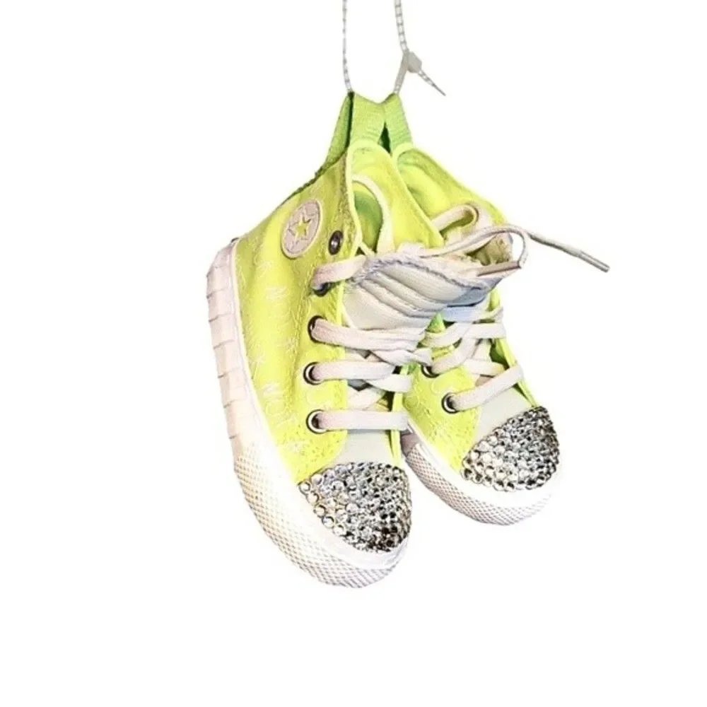 Custom Bling Converse Shoes Toddler Size 6 Neon High Top Sneakers Rhinestoned